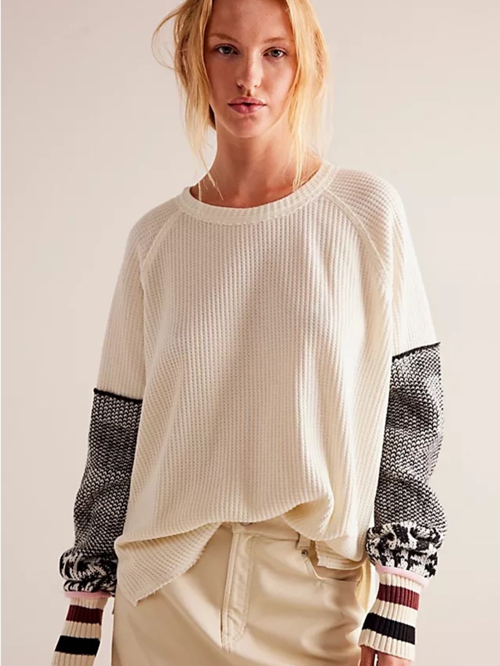 We The Free Cream Waffle-Knit Pullover